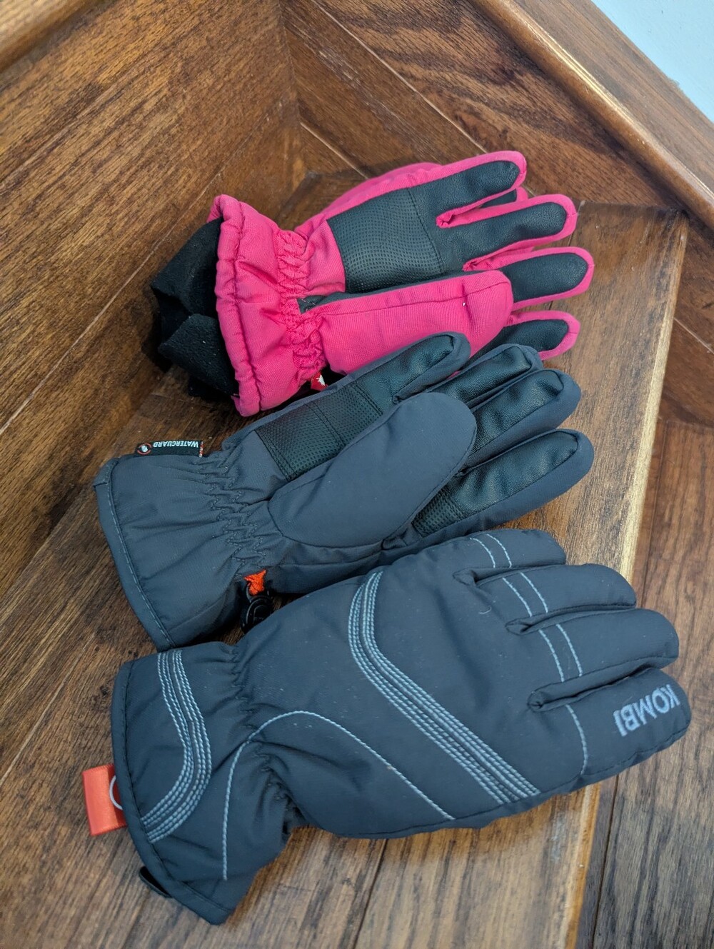 Kombi Kids Winter Gloves Set - Pink and Black And New Gray & Black Junior Small